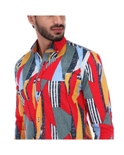 Load image into Gallery viewer, C-1659 Men&#39;s Abstract Long Sleeve Button Down Shirt White Red &amp; Blue
