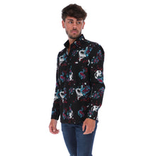 Load image into Gallery viewer, C-1766 Men&#39;s Print Long Sleeve Classic Button Down Shirt Black Blue &amp; Pink
