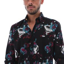 Load image into Gallery viewer, C-1766 Men&#39;s Print Long Sleeve Classic Button Down Shirt Black Blue &amp; Pink
