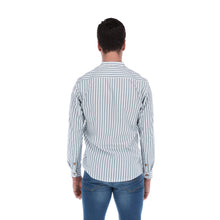 Load image into Gallery viewer, Men&#39;s Stripes Long Sleeve Classic Button Down Shirt White &amp; Green | Porto Blanco C-1945
