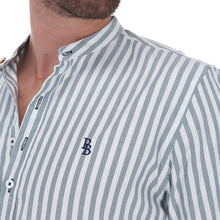 Load image into Gallery viewer, Men&#39;s Stripes Long Sleeve Classic Button Down Shirt White &amp; Green | Porto Blanco C-1945
