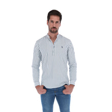 Load image into Gallery viewer, Men&#39;s Stripes Long Sleeve Classic Button Down Shirt White &amp; Green | Porto Blanco C-1945
