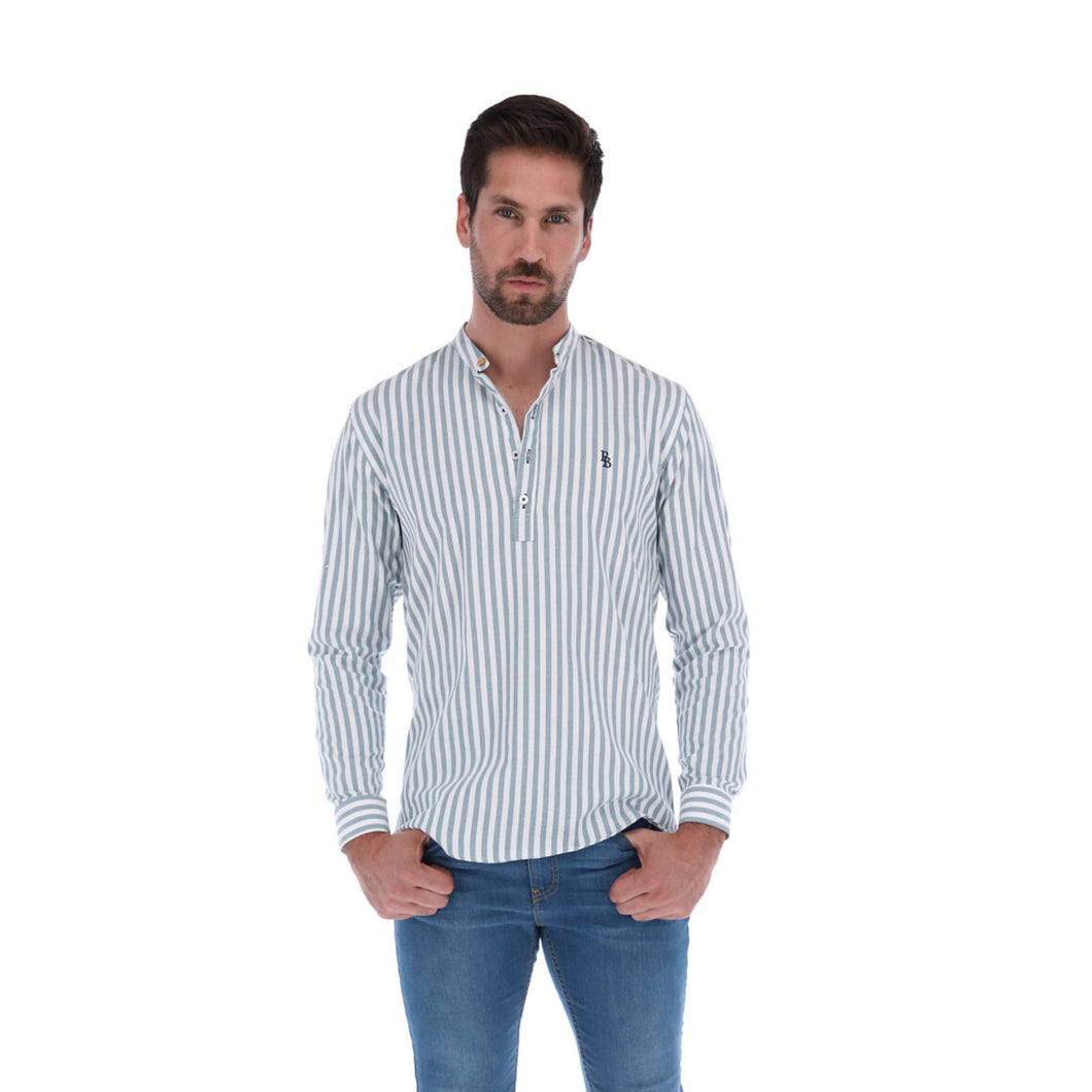 Men's Stripes Long Sleeve Classic Button Down Shirt White & Green | Porto Blanco C-1945