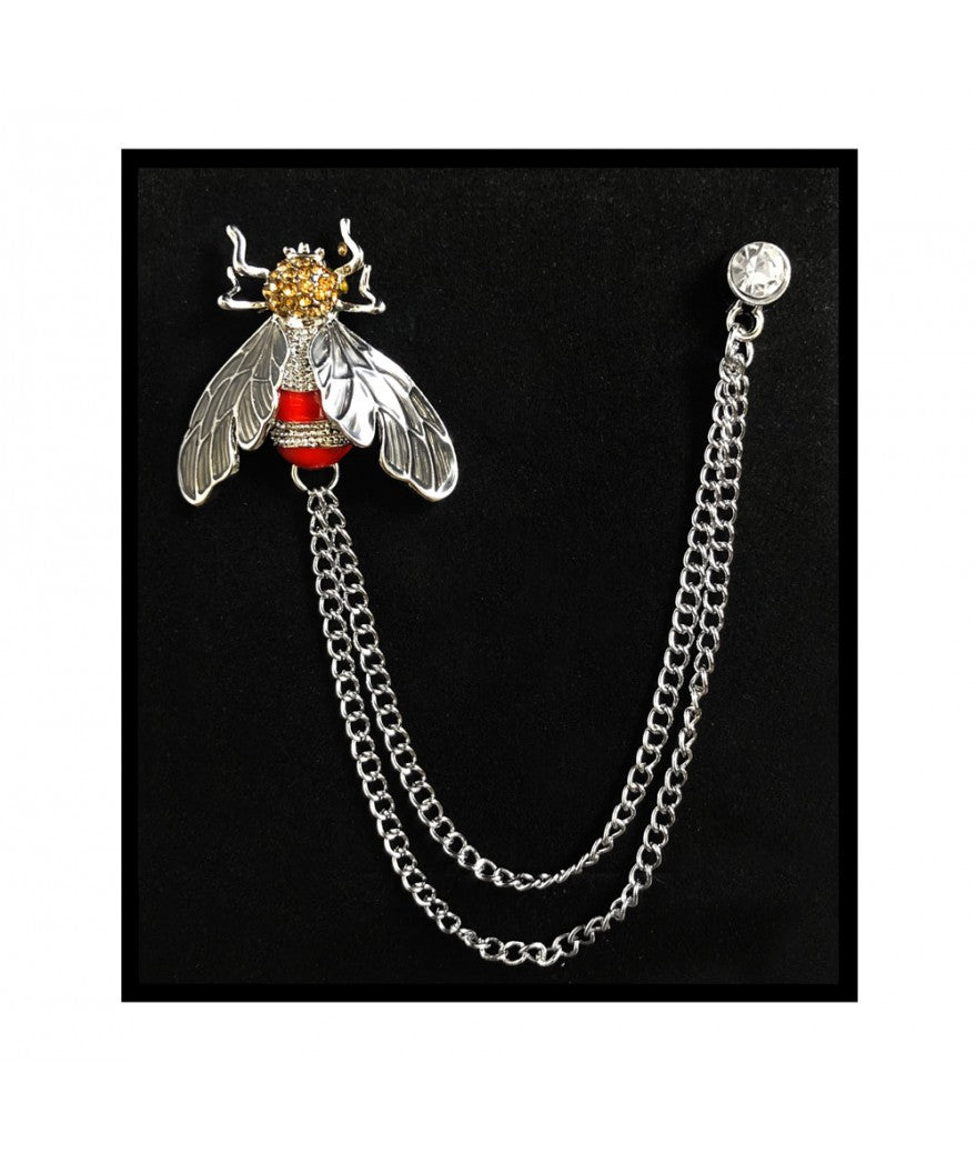 Silver & Red Chain Brooch Lapel Pin | CBL12-S
