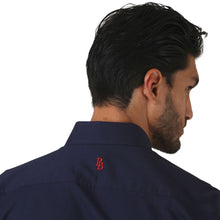 Load image into Gallery viewer, E-1461 Men&#39;s Solid Long Sleeve Special Edition Button Down Shirt Navy with Yellow &amp; Red Patch | Porto Blanco
