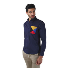 Load image into Gallery viewer, E-1461 Men&#39;s Solid Long Sleeve Special Edition Button Down Shirt Navy with Yellow &amp; Red Patch | Porto Blanco
