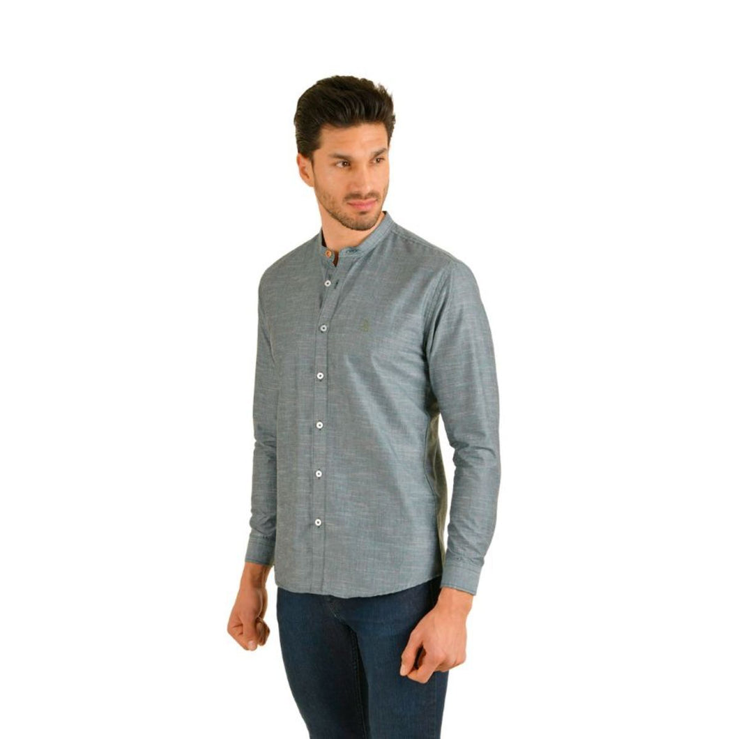 E-1830 Men's Solid Long Sleeve Button Down Shirt Green