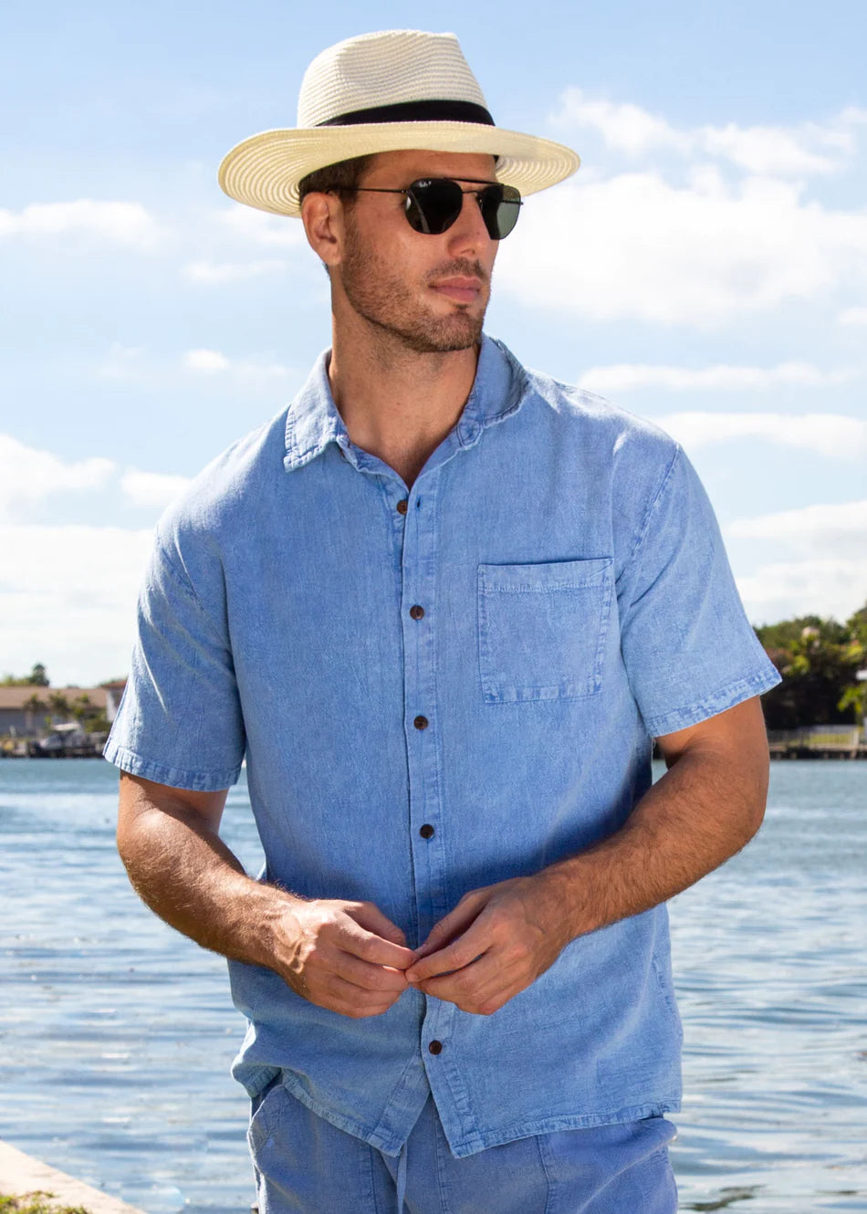 GZ1007 - Blue 'Ibiza' Button Down Shirt