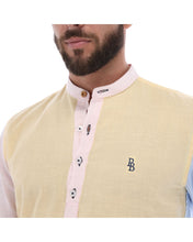 Load image into Gallery viewer, L-1629 Men&#39;s Patchwork Long Sleeve Button Down Shirt Yellow Blue &amp; Pink

