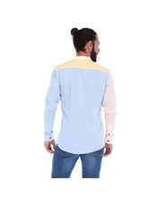 Load image into Gallery viewer, L-1629 Men&#39;s Patchwork Long Sleeve Button Down Shirt Yellow Blue &amp; Pink
