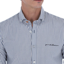Load image into Gallery viewer, L-1940 Men&#39;s Stripes Long Sleeve Button Down Shirt White &amp; Blue
