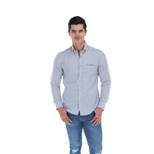 Load image into Gallery viewer, L-1940 Men&#39;s Stripes Long Sleeve Button Down Shirt White &amp; Blue

