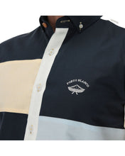 Load image into Gallery viewer, LMC-1555 Men&#39;s Patchwork Short Sleeve Button Down Shirt Blue Yellow &amp; White
