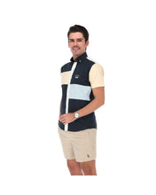 Load image into Gallery viewer, LMC-1555 Men&#39;s Patchwork Short Sleeve Button Down Shirt Blue Yellow &amp; White
