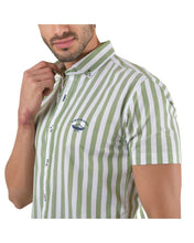Load image into Gallery viewer, MC-1503 Men&#39;s Stripes Short Sleeve Button Down Shirt White &amp; Green
