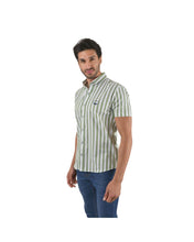 Load image into Gallery viewer, MC-1503 Men&#39;s Stripes Short Sleeve Button Down Shirt White &amp; Green
