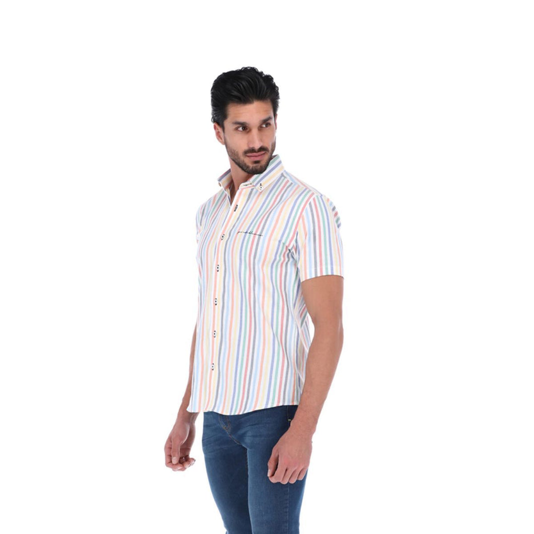 Men's Stripes Short Sleeve Button Down Shirt Multi Colored | Porto Blanco MC-1756