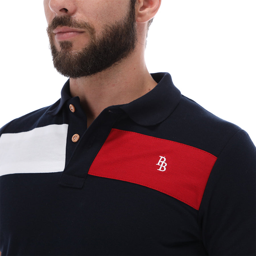 PL-1506 Men's Patchwork Short Sleeve Polo Shirt Blue Red & White