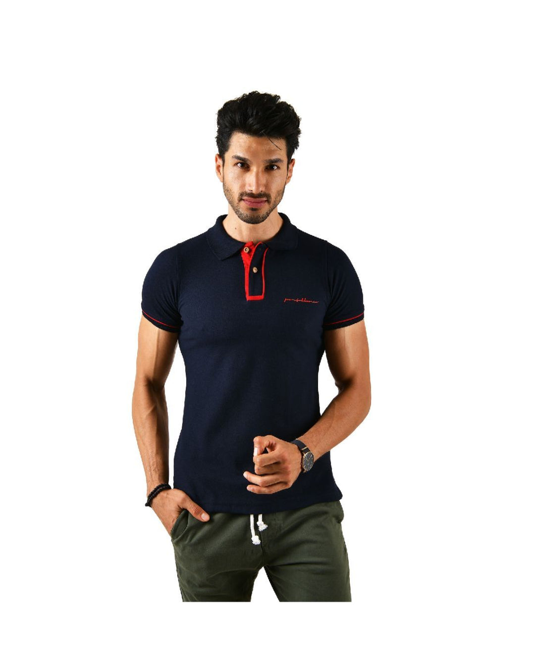 PL-949 Men's Solid Short Sleeve Polo Shirt Blue & Red