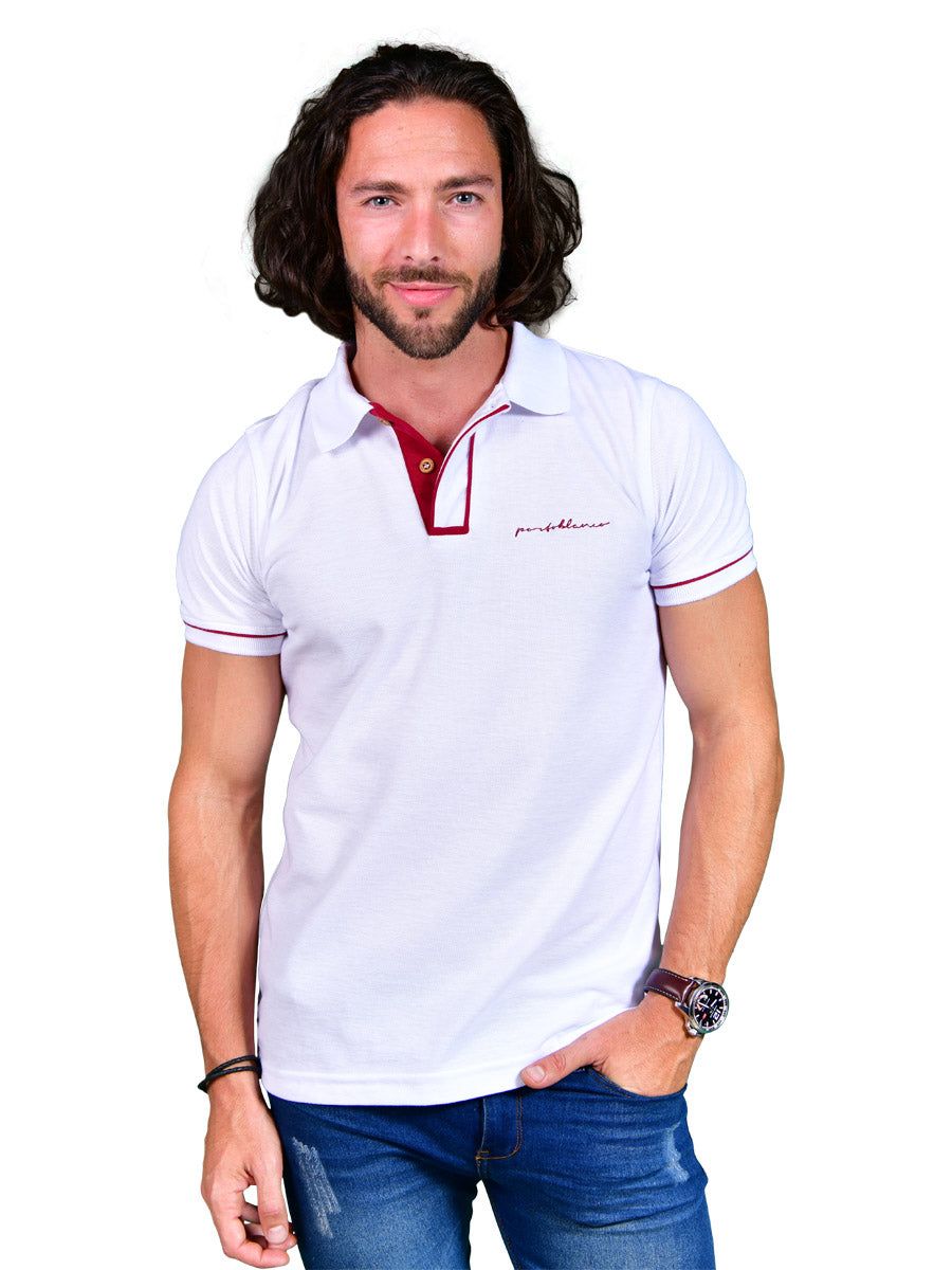 PL-950 Men's Solid Short Sleeve Polo Shirt White & Red