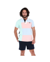 Load image into Gallery viewer, PLL-1521 Men&#39;s Patchwork Short Sleeve Polo Shirt Blue Pink &amp; Green

