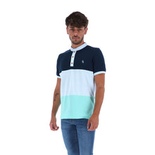 Load image into Gallery viewer, PLL-1728 Men&#39;s Patchwork Short Sleeve Polo Shirt Blue White &amp; Turquoise
