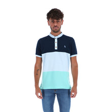 Load image into Gallery viewer, PLL-1728 Men&#39;s Patchwork Short Sleeve Polo Shirt Blue White &amp; Turquoise
