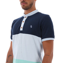 Load image into Gallery viewer, PLL-1728 Men&#39;s Patchwork Short Sleeve Polo Shirt Blue White &amp; Turquoise
