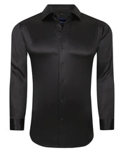 Load image into Gallery viewer, Black Shiny Sateen Luxury Stretch fabric Long Sleeve Shirt | SC721-Black
