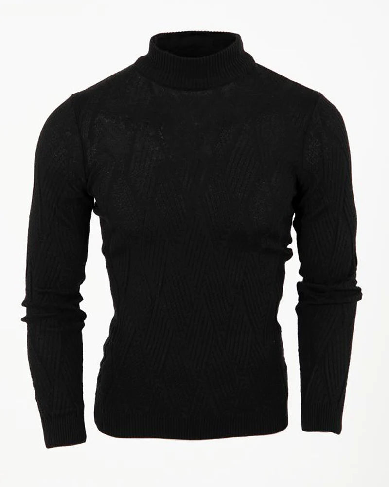 SC9701 Black Textured Turtle Neck