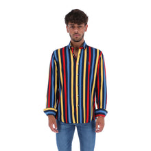 Load image into Gallery viewer, C-1847 Men&#39;s Stripes Long Sleeve Button Down Shirt Red Yellow &amp; Blue
