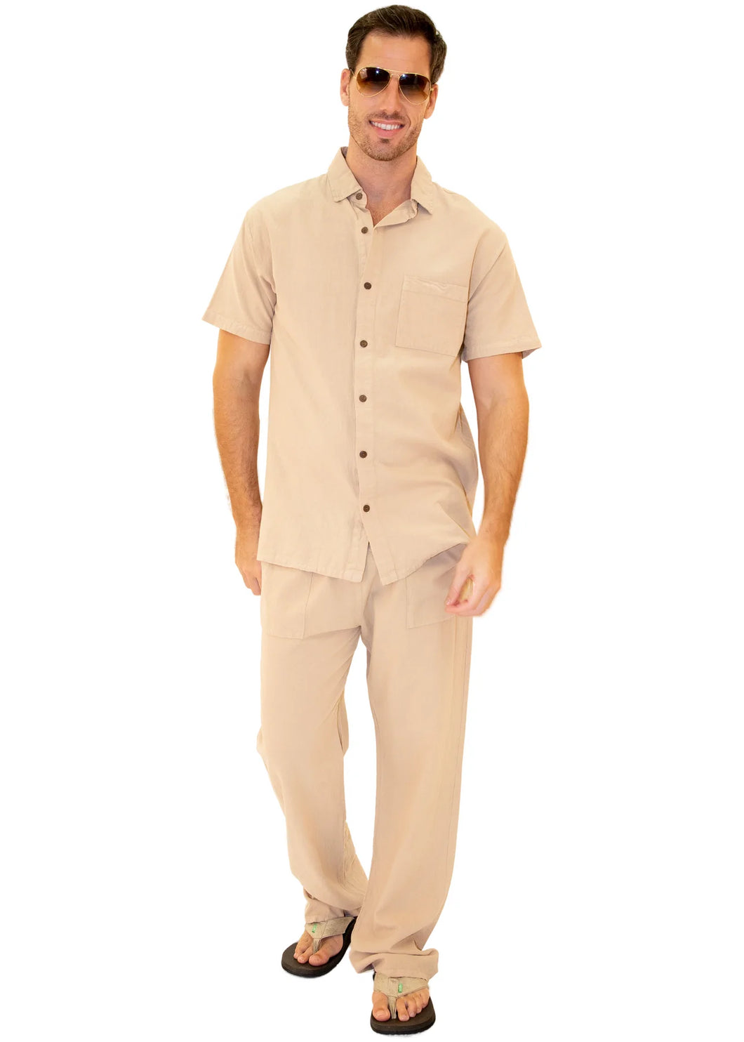 GZ1007 - Beige 'Ibiza' Button Down Shirt