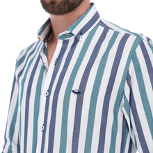 Load image into Gallery viewer, C-1869 Men&#39;s Solid Long Sleeve Button Down Shirt White Blue &amp; Green
