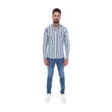 Load image into Gallery viewer, C-1869 Men&#39;s Solid Long Sleeve Button Down Shirt White Blue &amp; Green

