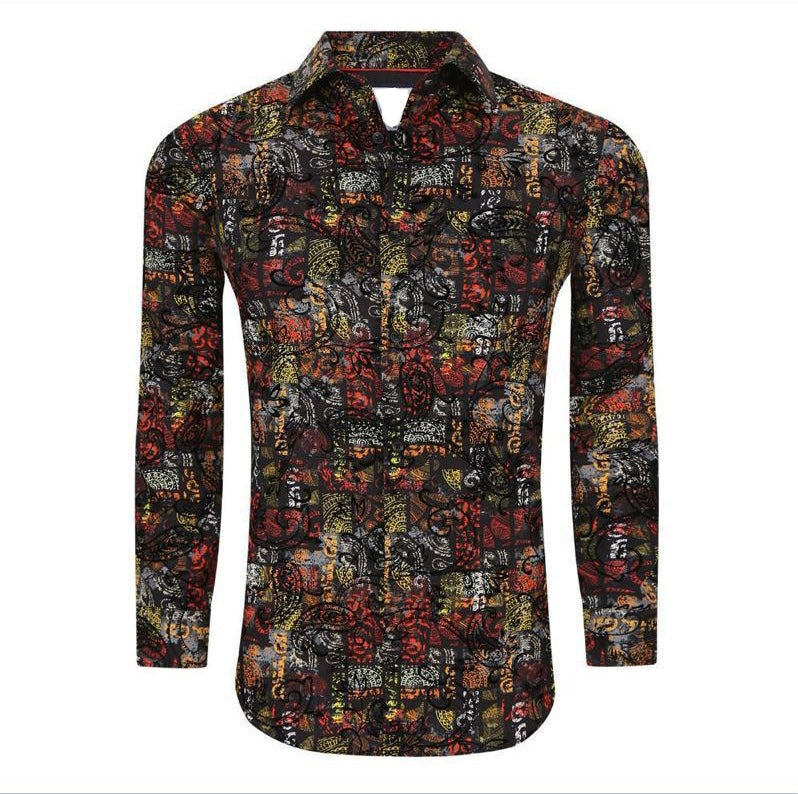 SC722-4 Black Printed Luxury Stretch fabric Long Sleeve Shirt