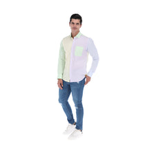 Load image into Gallery viewer, L-1951 Luxury Edition Men&#39;s Patchwork Long Sleeve Classic Button Down Shirt Yellow, Green &amp; Purple  | Porto Blanco
