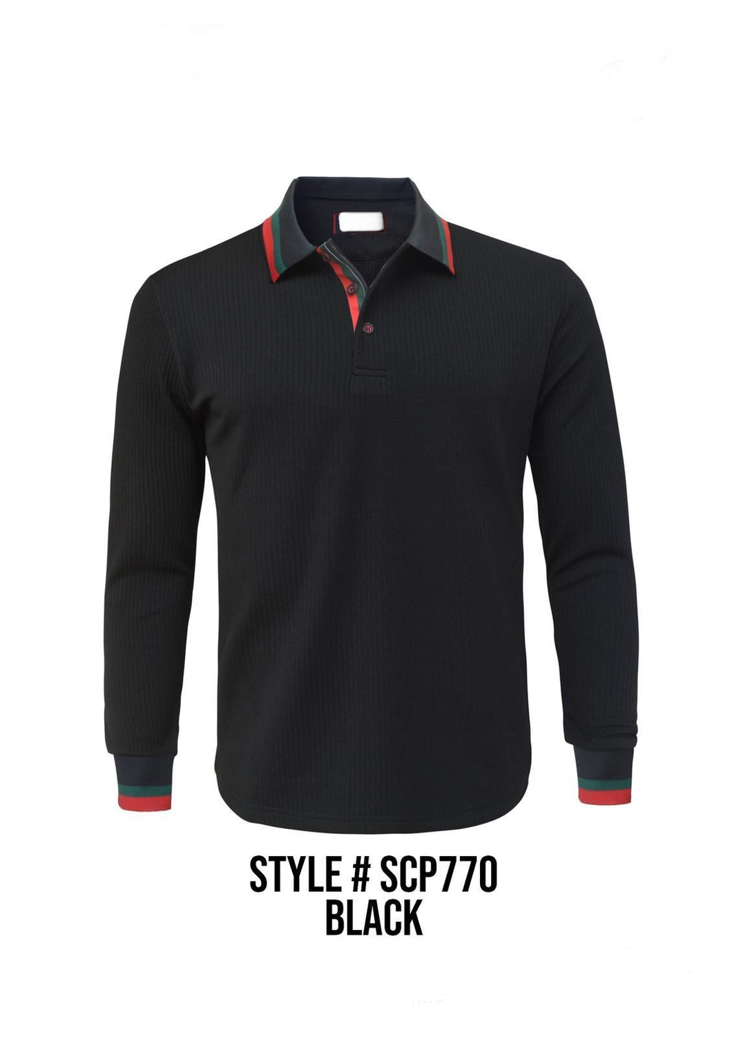 SCP770 Black Luxury Long Sleeve Polo