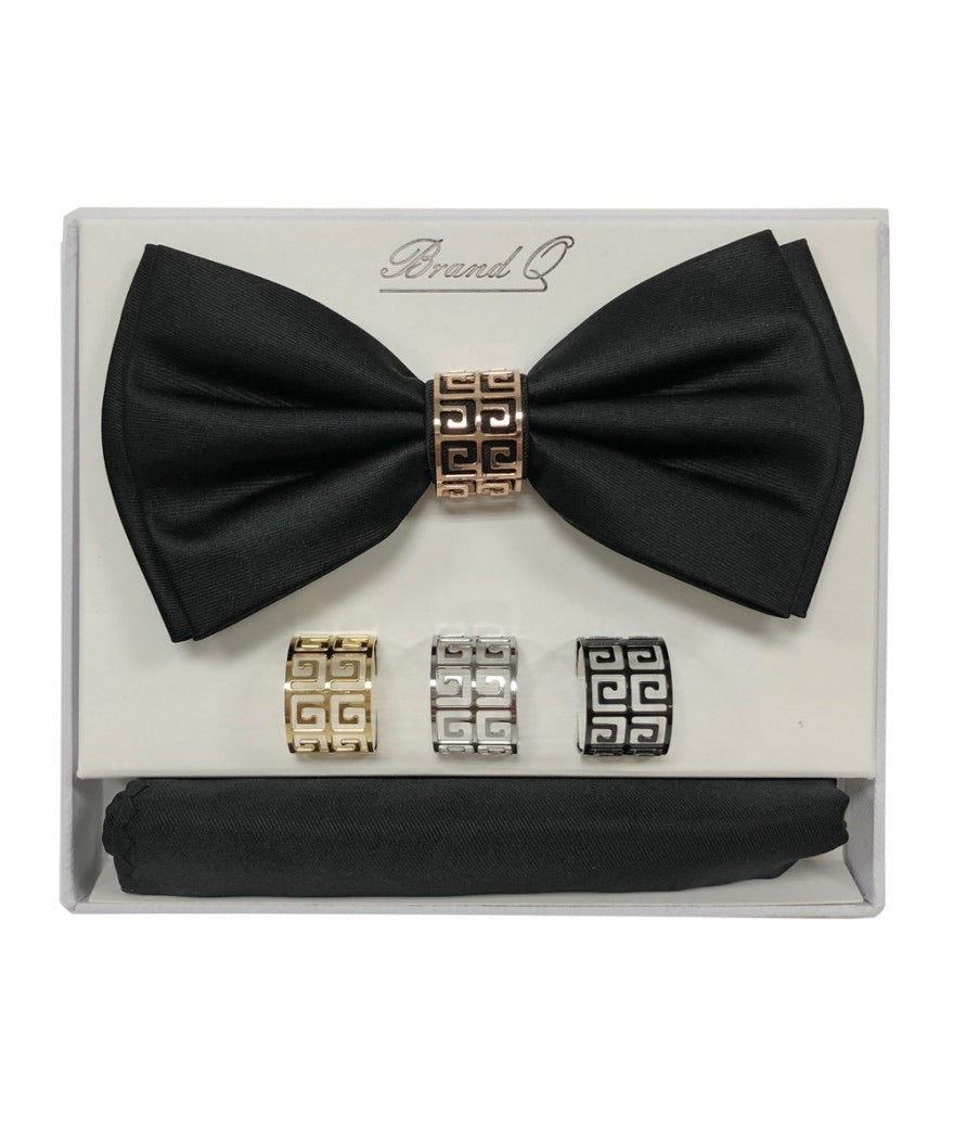 Black Bow Tie, Hanky & 4 Rings | BTR100-B