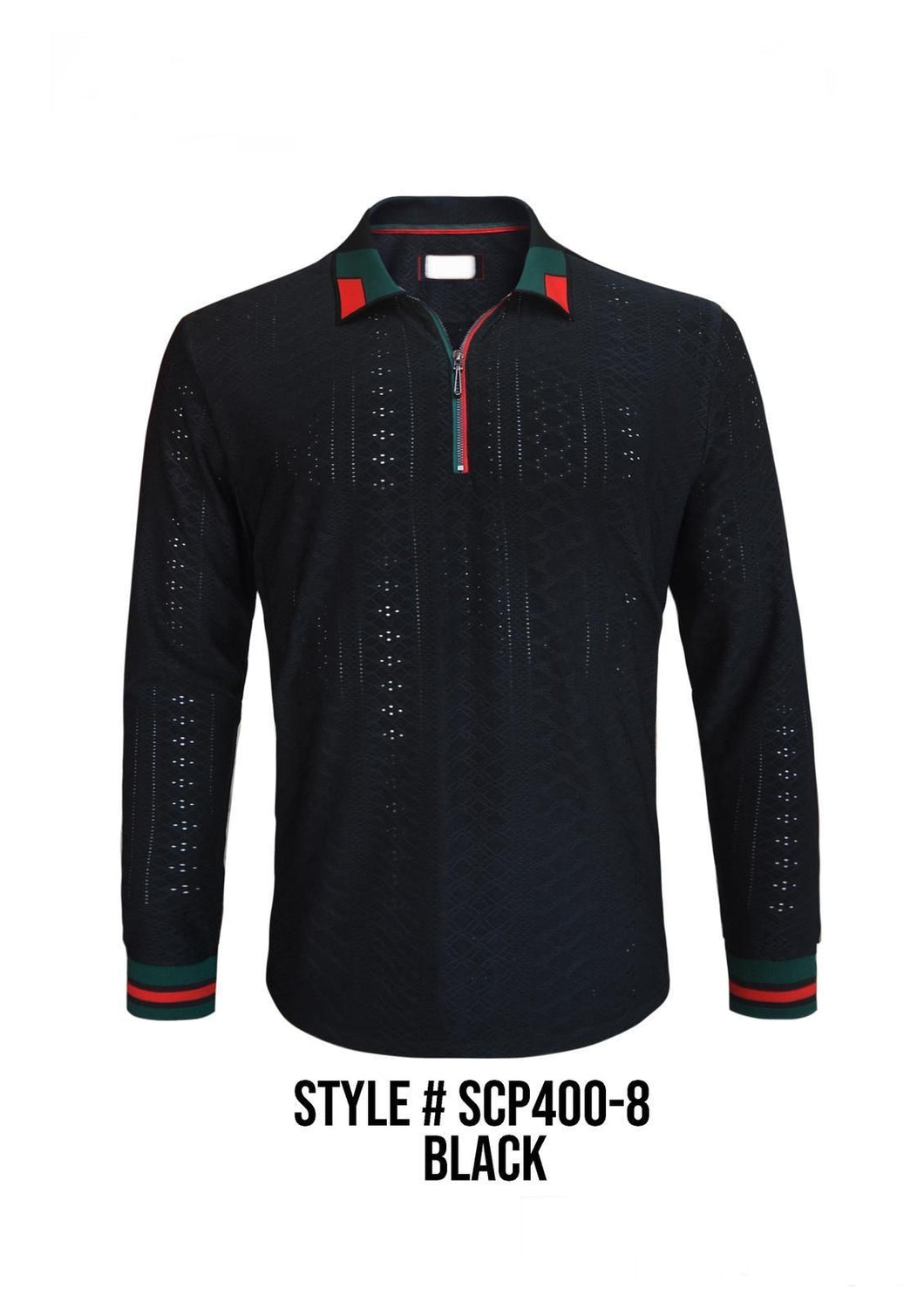 SCP400-8 Black Luxury Long Sleeve Polo