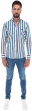 Load image into Gallery viewer, C-1869 Men&#39;s Solid Long Sleeve Button Down Shirt White Blue &amp; Green
