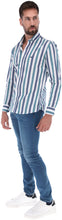 Load image into Gallery viewer, C-1869 Men&#39;s Solid Long Sleeve Button Down Shirt White Blue &amp; Green
