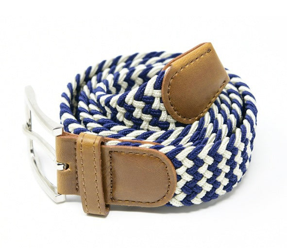 CNT-22 Men's Solid Elastane Belt Blue & Beige
