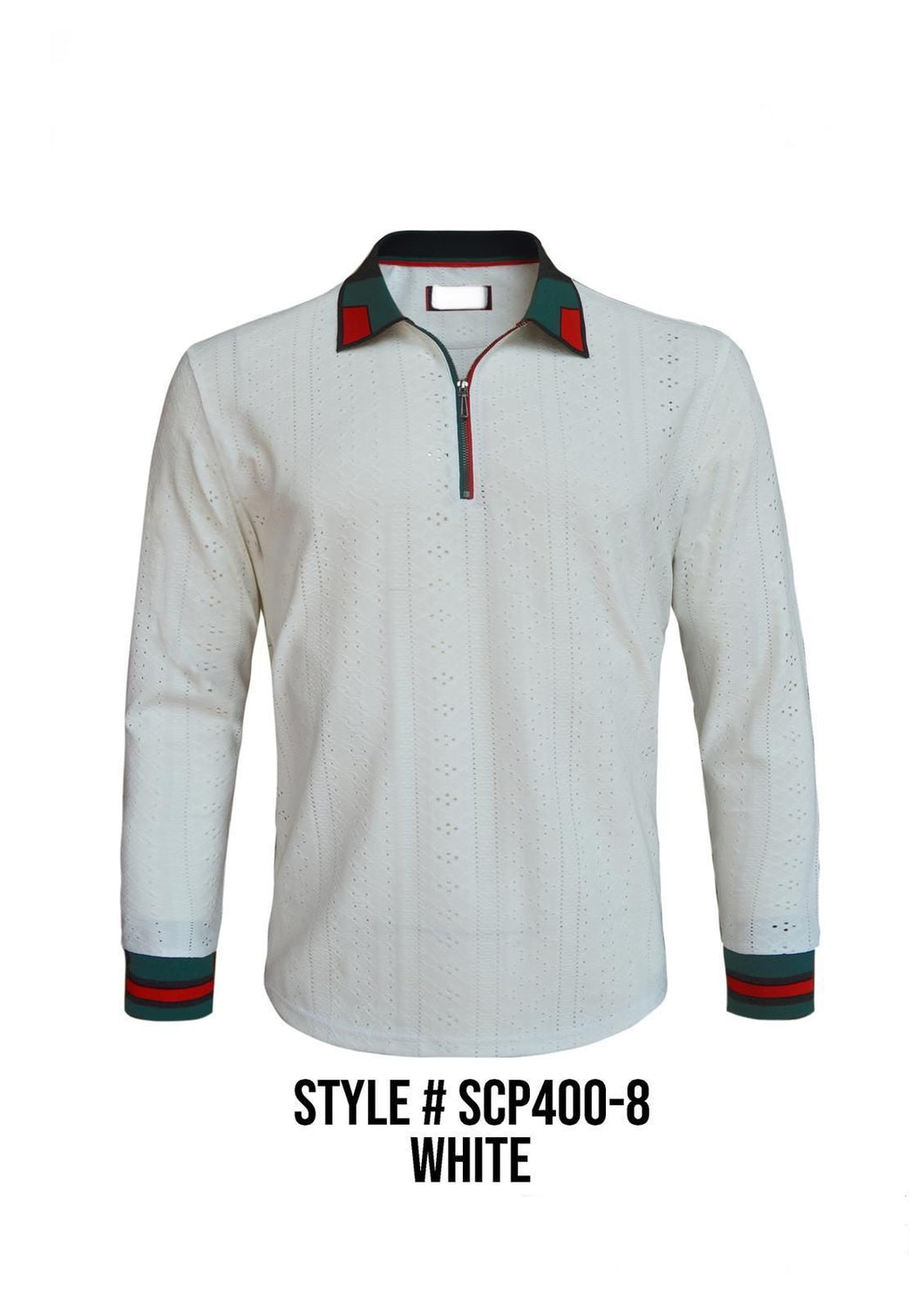 SCP400-8 White Luxury Long Sleeve Polo