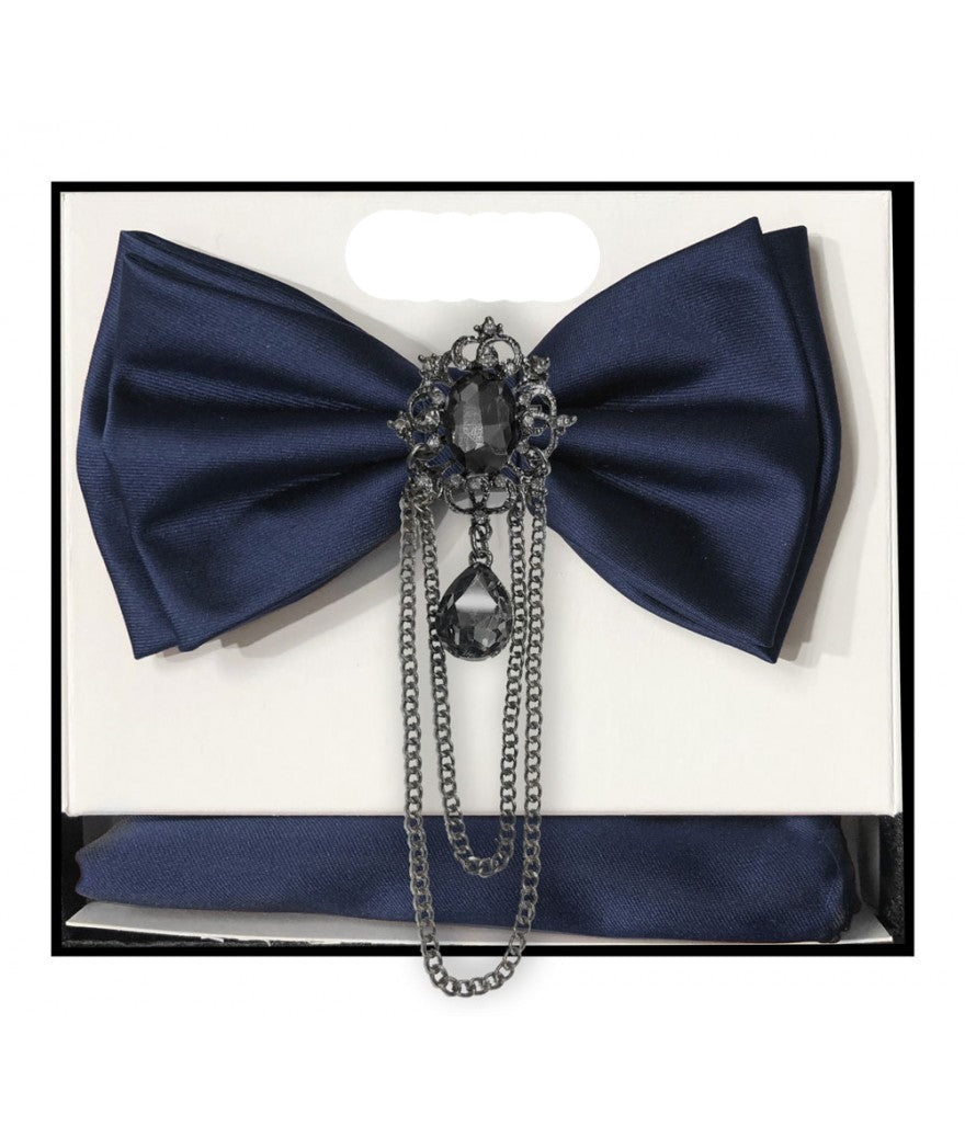 Navy Blue Brooch Bow Ties | JBT115-G